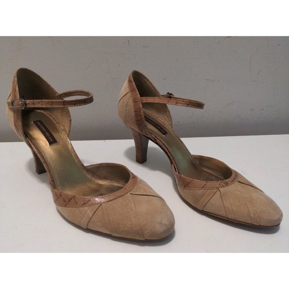 Antonio Melani Heels Brown Suede Leather w Strap Sz 8.5M Reptile Pattern Accent - Picture 1 of 8